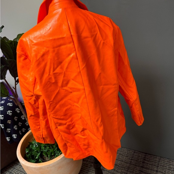 Orange Faux Leather Blazer Jacket - Picture 2 of 3